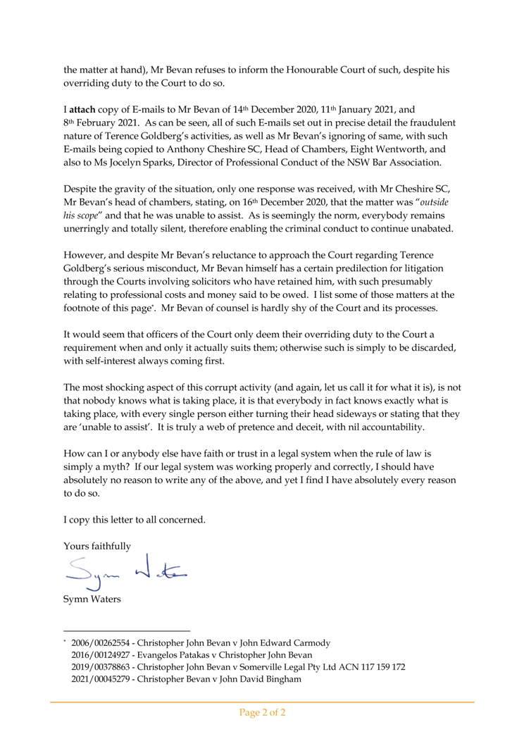 2021 05 05 - Letter to the Hon Tom Bathurst, Chief Justice - mistrust in institutions-2