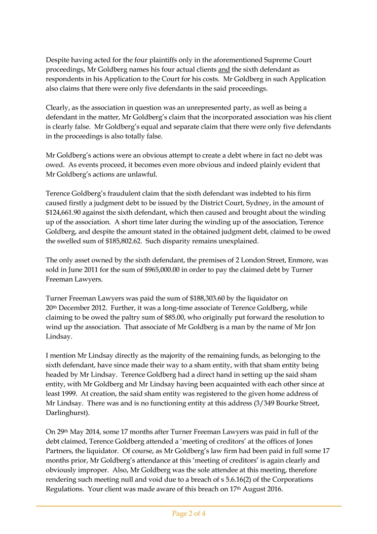2019 04 08 - Letter to Ms Radhika Withana of Counsel - conduct of John McKenzie-2